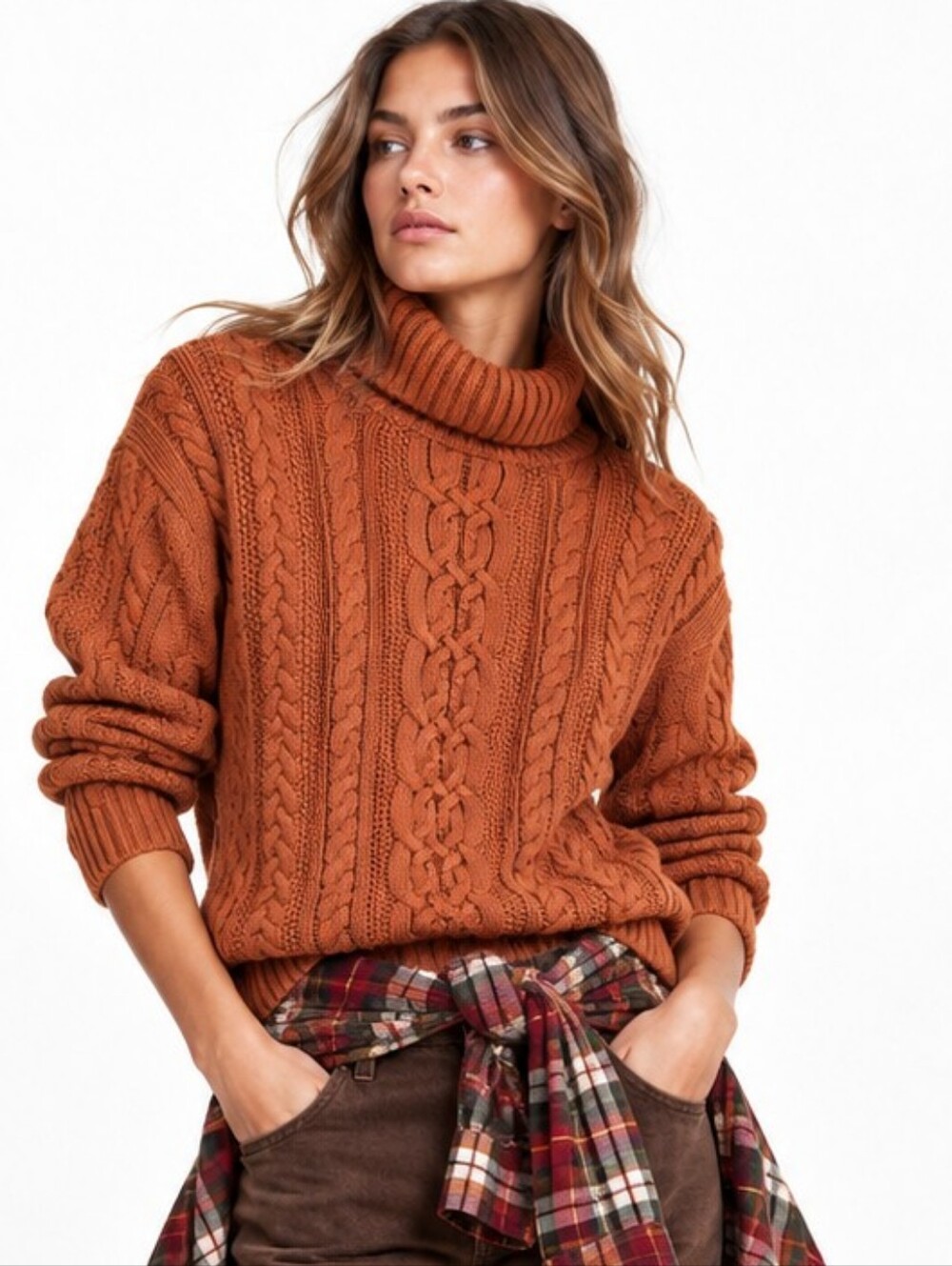 Sweater Cable Knit Turtleneck In Pumpkin Spice Color Unbranded NWT